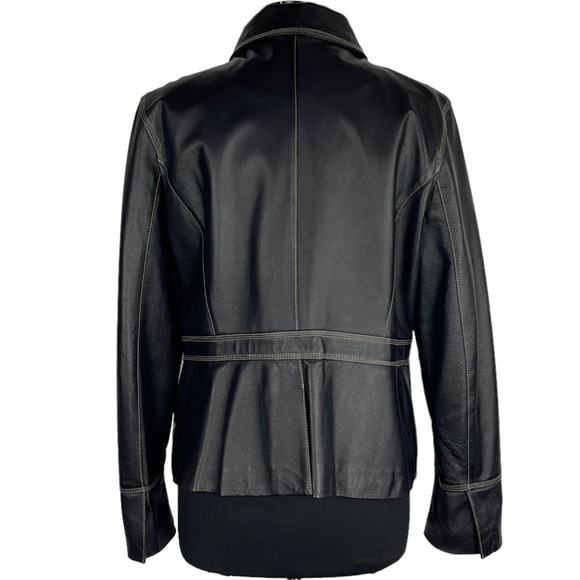 VINTAGE COLEBROOK 90S BLACK LEATHER STITCHED CLASSIC COLLARED ZIP UP MOTO JACKET - Picture 6 of 16